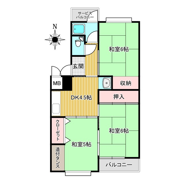 ３DK　南向き　専有面積54.48㎡